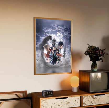 Final Fantasy VII Revelation Key Art 2 poster in an oak frame above a sideboard (vertical)