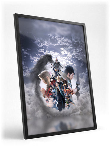 Final Fantasy VII Revelation Key Art 2 poster in a black frame with glass leaning against a wall (vertical)
