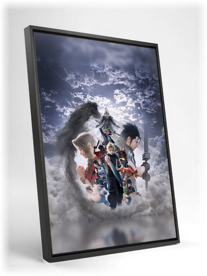 Final Fantasy VII Revelation Key Art 2 as a black floater framed canvas leaning against a wall (vertical)