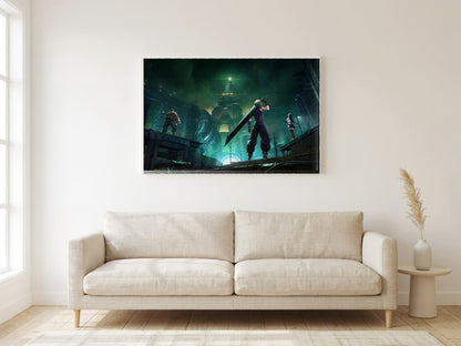 Final Fantasy VII Revelation Trilogy Part 1 poster in a white frame in a living room