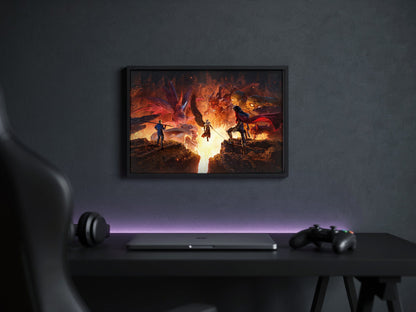 Final Fantasy VII Revelation Trilogy Part 3 poster in a black frame above a gaming desk