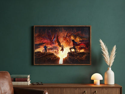 Final Fantasy VII Revelation Trilogy Part 3 poster in a dark walnut frame in a green study