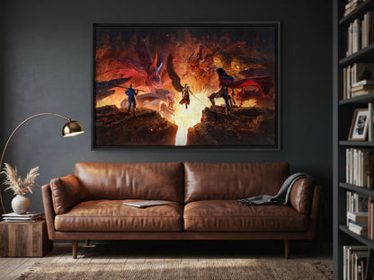 Final Fantasy VII Revelation Trilogy Part 3 as a black floater framed canvas in a media room