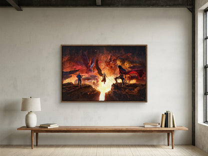 Final Fantasy VII Revelation Trilogy Part 3 as a walnut floater framed canvas in a loft