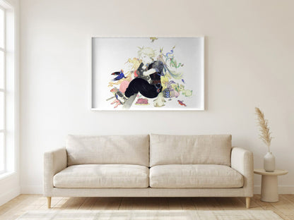 Final Fantasy VII Tranquility Amano poster in a white frame in a living room