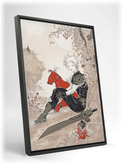 Final Fantasy VII Waiting Amano as a black floater framed canvas leaning against a wall