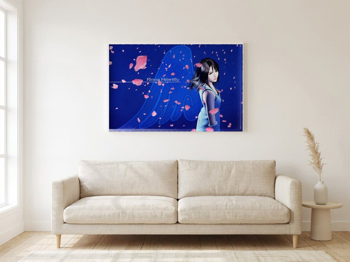 Final Fantasy VIII Rinoa Heartilly Promo Art poster in a white frame in a living room