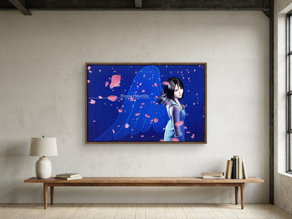 Final Fantasy VIII Rinoa Heartilly Promo Art as a walnut floater framed canvas in a loft