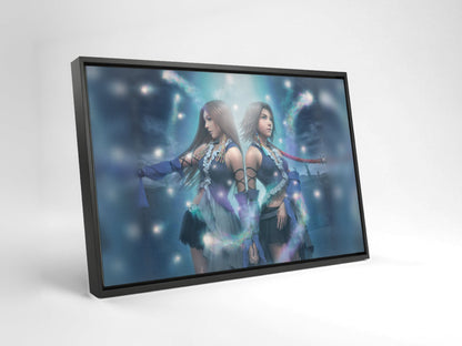 Final Fantasy X-2 Lenne and Yuna as a black floater framed canvas leaning against a wall (horizontal)