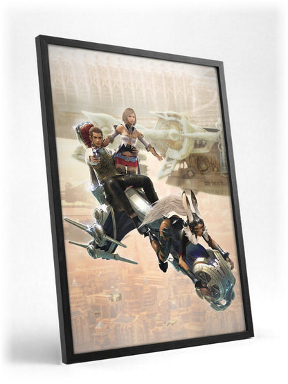 Final Fantasy XII Ashe Balthier and Fran poster in a black frame with glass leaning against a wall
