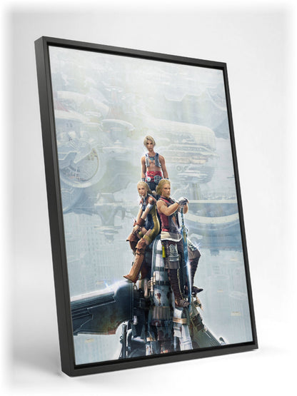 Final Fantasy XII Vaan Basch and Penelo as a black floater framed canvas leaning against a wall