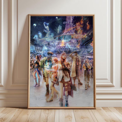 Final Fantasy XIII Nautilus Art poster in a light oak frame leaning against a white wall