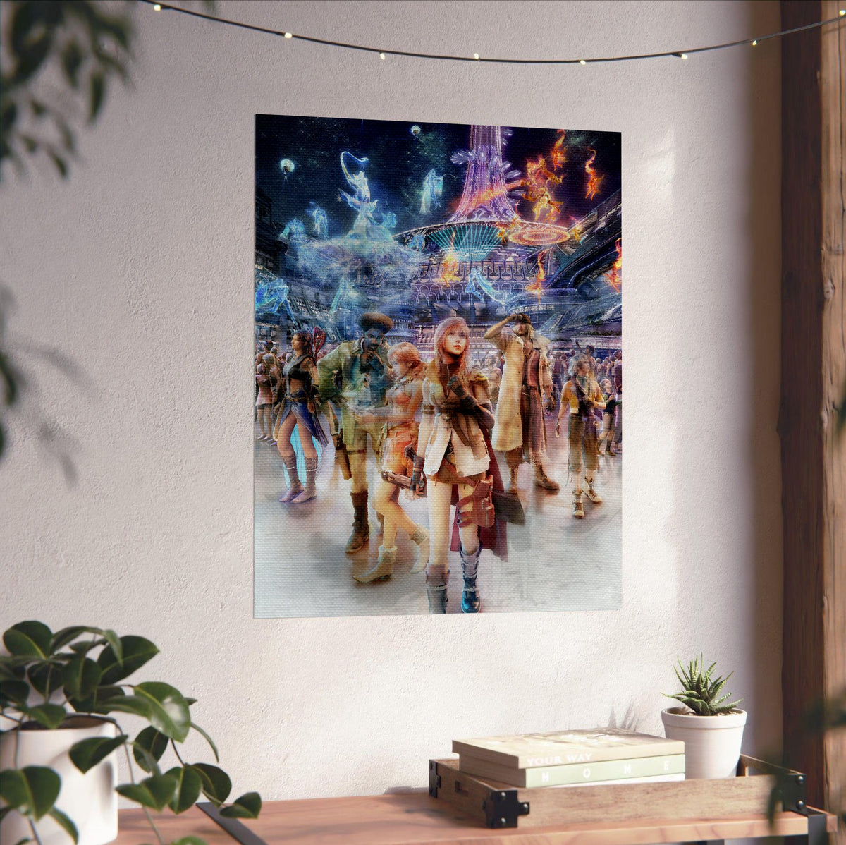Final Fantasy XIII Nautilus Art poster unframed on a white wall above a desk