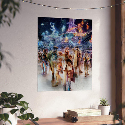 Final Fantasy XIII Nautilus Art poster unframed on a white wall above a desk