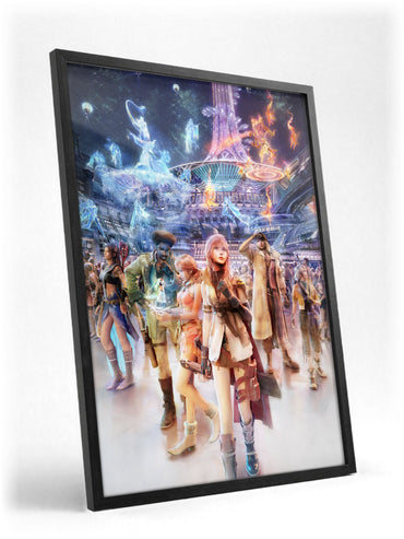 Final Fantasy XIII Nautilus Art poster in a black frame with glass leaning against a wall