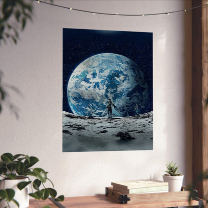 Final Fantasy XIV Endwalker Vinyl Single Art poster unframed on a white wall above a desk (vertical)