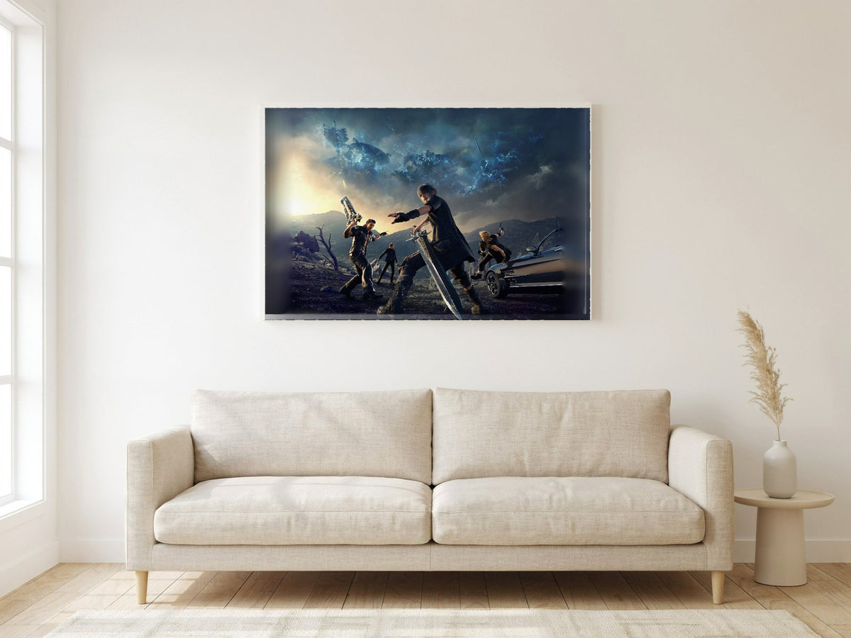Final Fantasy XV Alternate Cover Art poster in a white frame in a living room