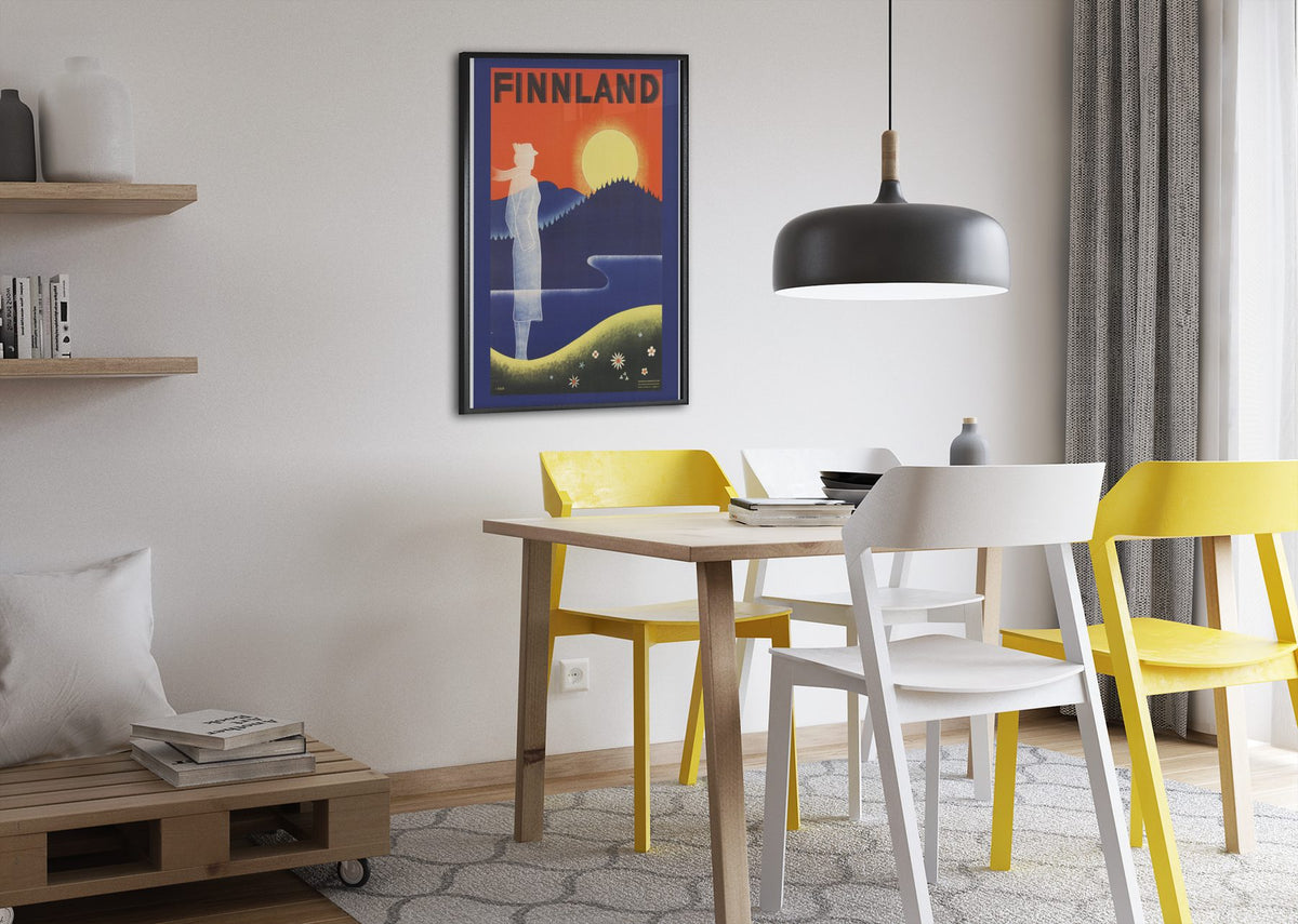 Finnland poster framed above a dining table
