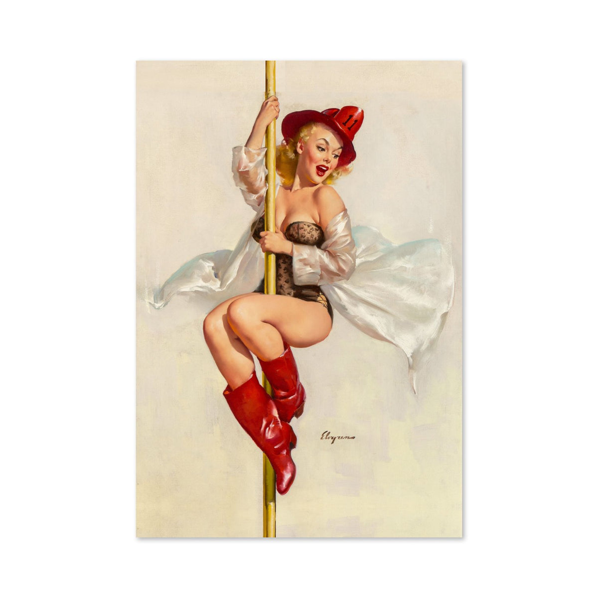 Fire Belle by Gil Elvgren, pin-up poster — framed print