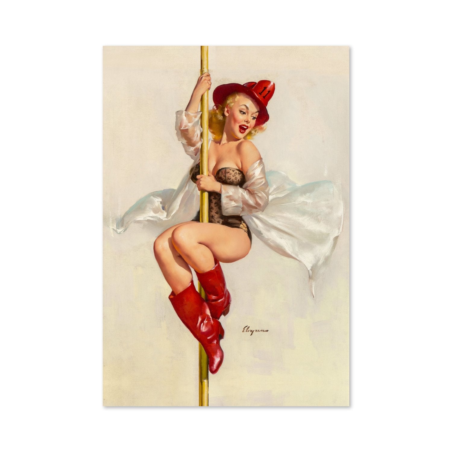 Fire Belle by Gil Elvgren, pin-up poster — framed print