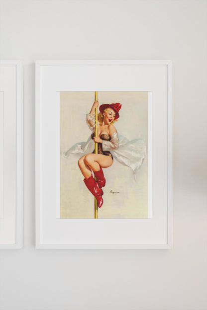 Fire Belle by Gil Elvgren, pin-up poster — gallery wall