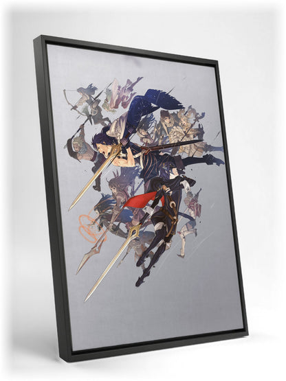 Fire Emblem Awakening Key Art as a black floater framed canvas leaning against a wall