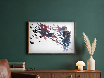Fire Emblem Awakening Lucina by Yusuke Kozaki poster in a dark walnut frame in a green study