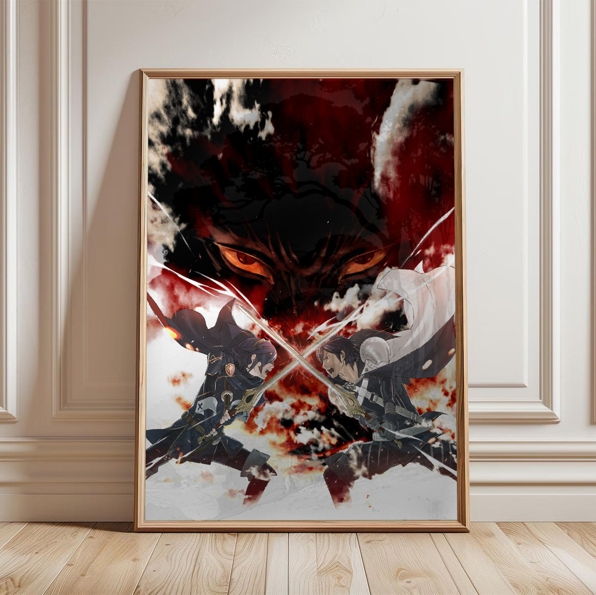Fire Emblem Awakening Promotional Art poster in a light oak frame leaning against a white wall