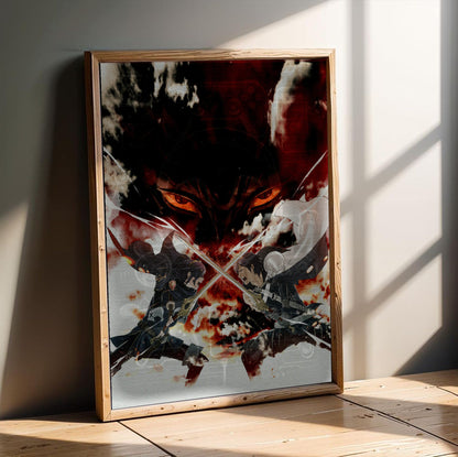 Fire Emblem Awakening Promotional Art poster in an oak frame leaning on a wooden floor