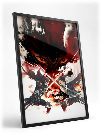 Fire Emblem Awakening Promotional Art poster in a black frame with glass leaning against a wall