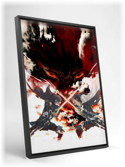 Fire Emblem Awakening Promotional Art as a black floater framed canvas leaning against a wall