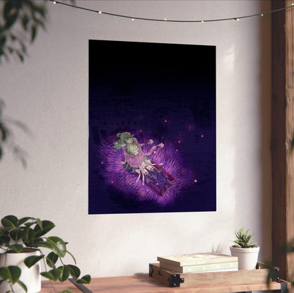 Fire Emblem Awakening Tiki and Nowi poster unframed on a white wall above a desk