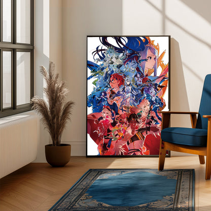 Fire Emblem Engage Divine Edition Art poster framed beside a blue armchair in a sunlit room