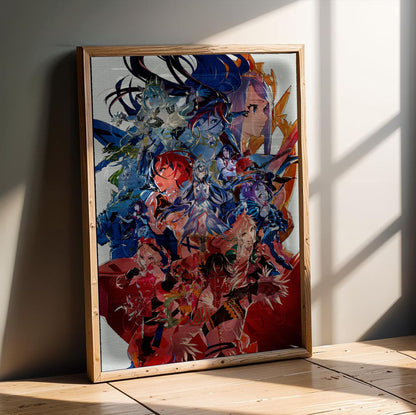 Fire Emblem Engage Divine Edition Art poster in an oak frame leaning on a wooden floor