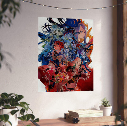 Fire Emblem Engage Divine Edition Art poster unframed on a white wall above a desk