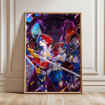 Fire Emblem Engage Famitsu Cover Art poster in a light oak frame leaning against a white wall