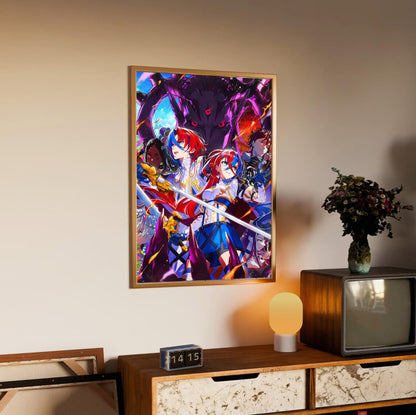 Fire Emblem Engage Famitsu Cover Art poster in an oak frame above a sideboard