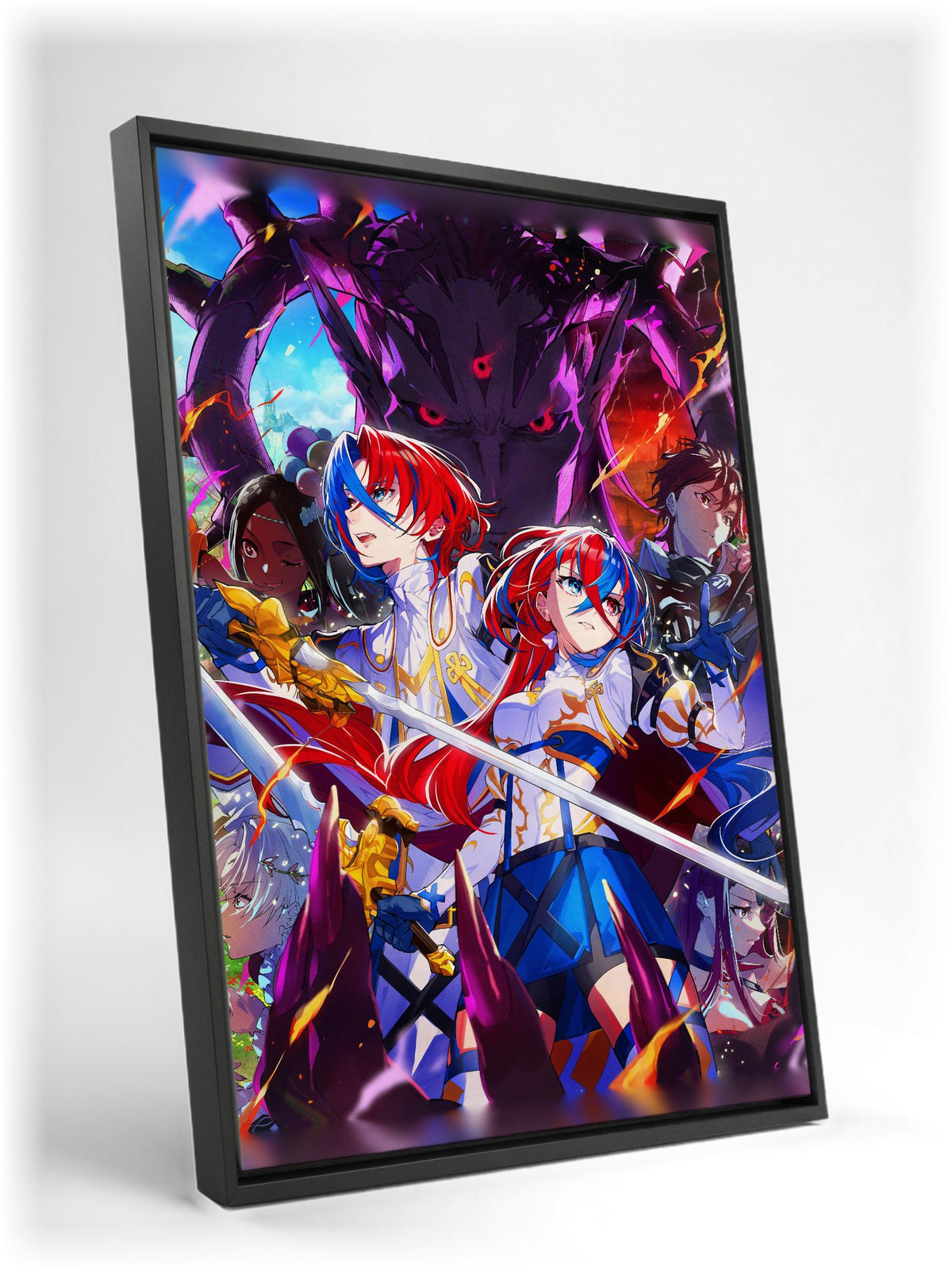 Fire Emblem Engage Famitsu Cover Art as a black floater framed canvas leaning against a wall