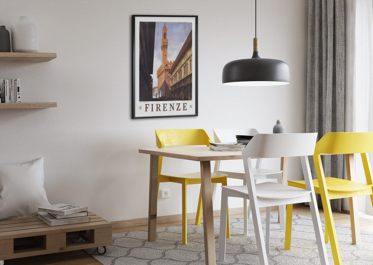 Firenze Palazzo Vecchio poster framed above a dining table