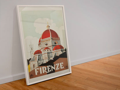 Firenze Duomo poster in a white frame leaning against a wall