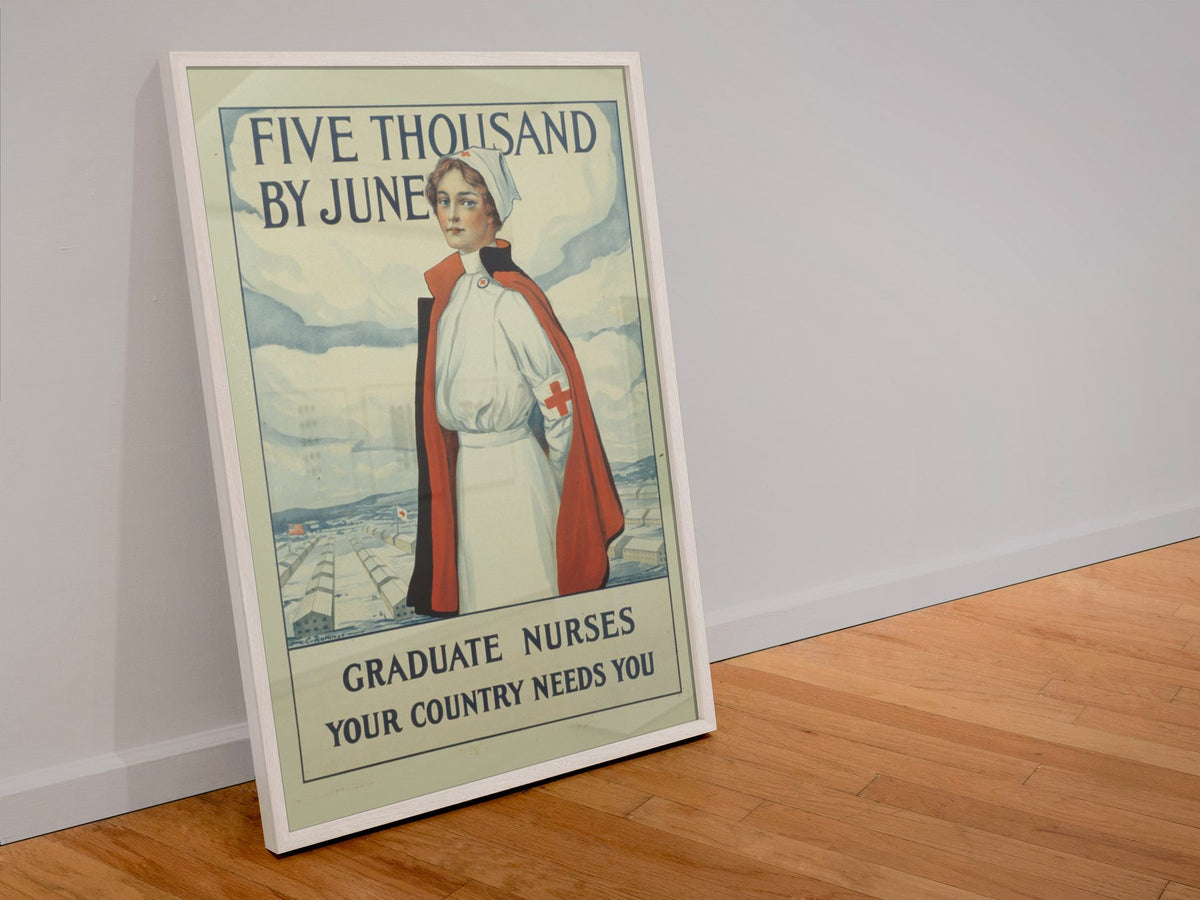 Five Thousand by June Graduate Nurses poster in a white frame leaning against a wall