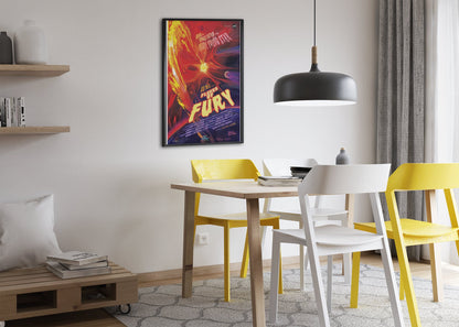 Flares of Fury, NASA Galaxy of Horrors poster framed above a dining table