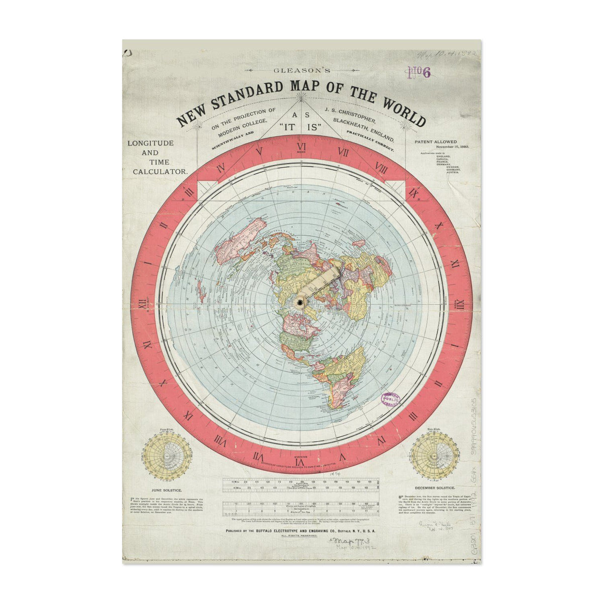 Flat Earth Map 1892 vintage print