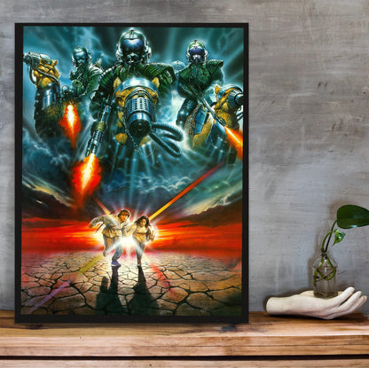 Flight from Paradise (1990) Movie Key Art poster in a black frame on a wooden shelf against concrete
