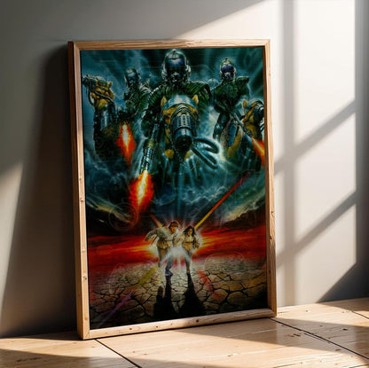 Flight from Paradise (1990) Movie Key Art poster in an oak frame leaning on a wooden floor