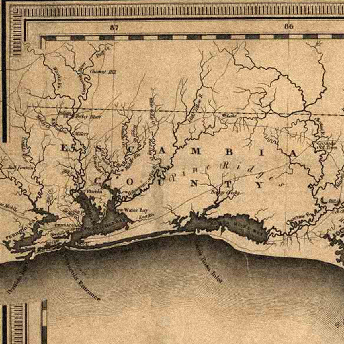 Close-up detail of the Florida 1823 Map