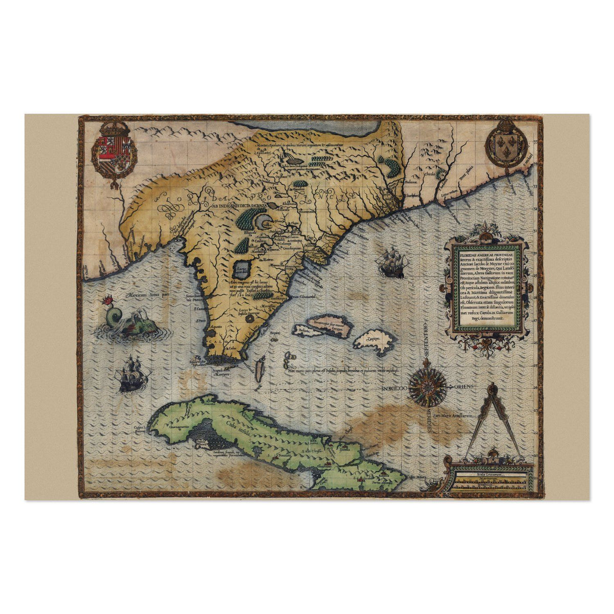 Florida & Cuba 1591 Map vintage print