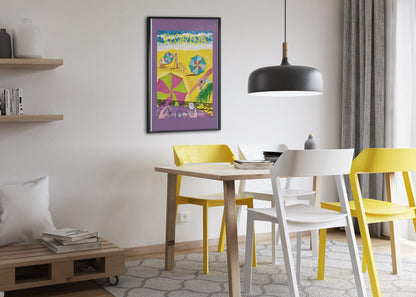 Florida Beach Umbrellas poster framed above a dining table