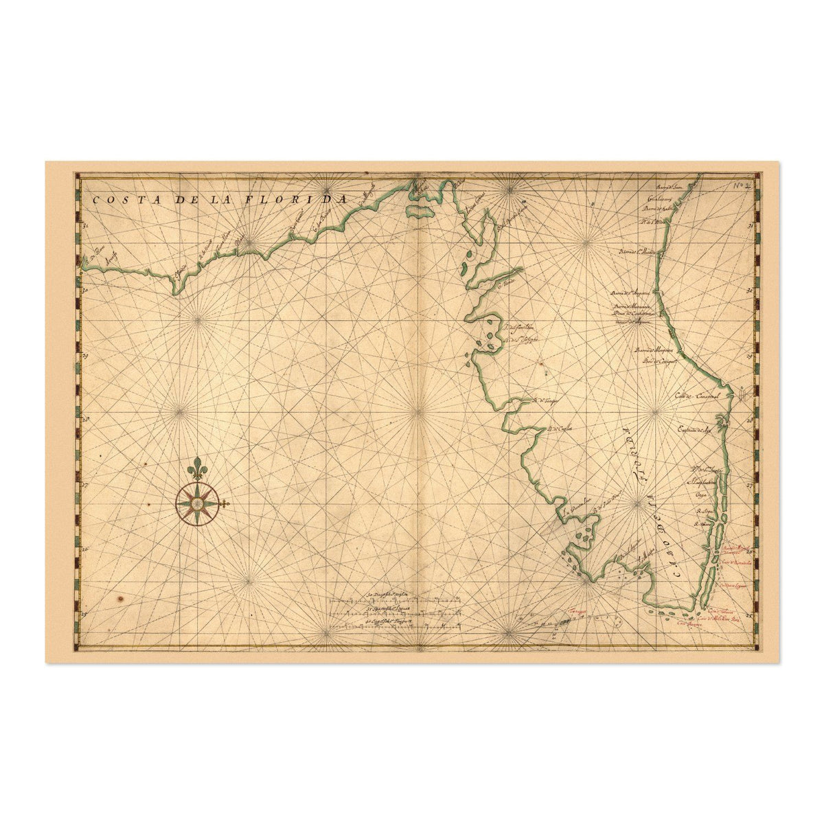 Florida Coast 1639 Chart vintage print