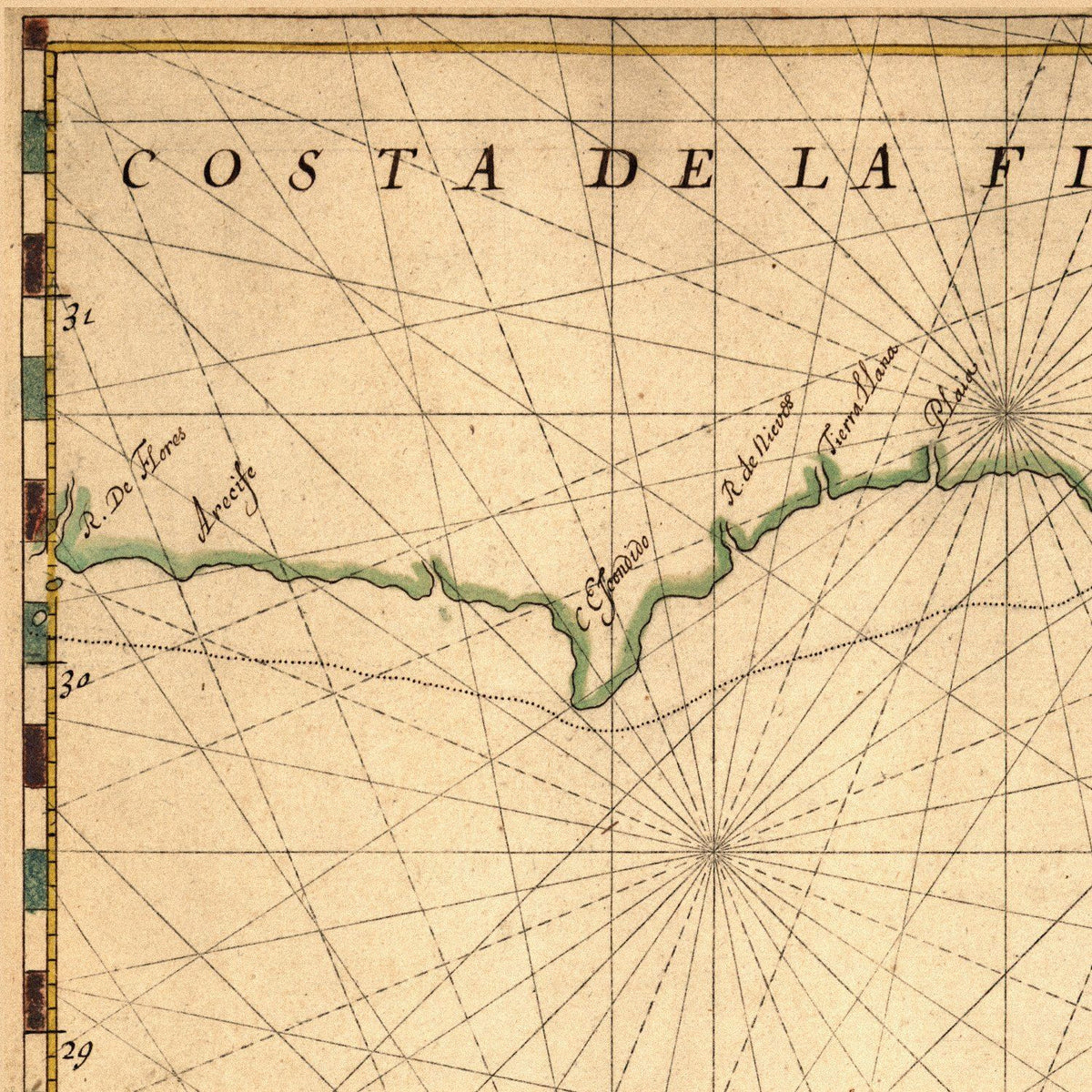 Close-up detail of the Florida Coast 1639 Chart